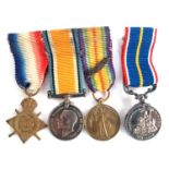 A group of 3 miniature medals comprising the 1914 Star, WWI Service War Medal and Victory medal,