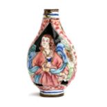 A Chinese Canton enamel snuff bottle (af), decorated in a European style depicting Renaissance
