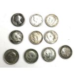 A quantity of silver coins to included six maundy threepences; an 1838 fourpence etc