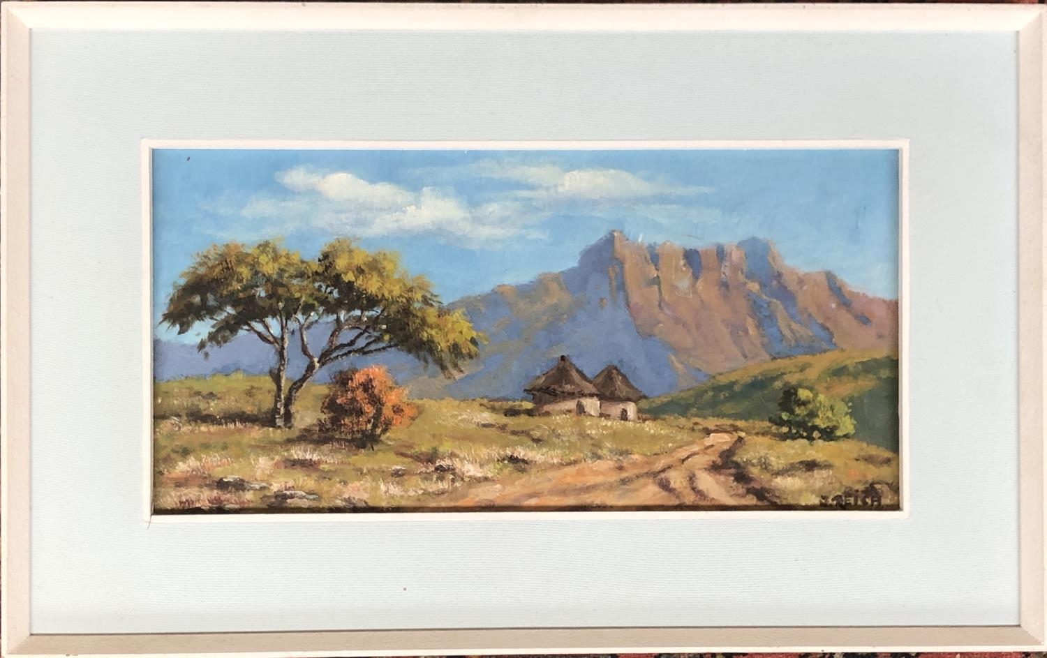 Oil on board, possibly a South African landscape, signed J. Reich, 22x45cm