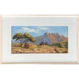 Oil on board, possibly a South African landscape, signed J. Reich, 22x45cm