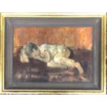 20th century oil on canvas, study of a boy resting, signed indistinctly, dated 1964, 45x65cm