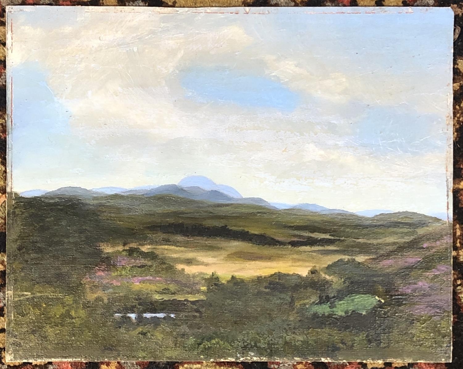 20th century oil on artists board, highland landscape, 26x33cm, inscribed to verso