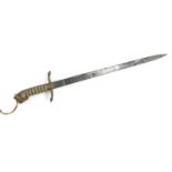 A 19th century midshipman's dirk, 18" blade engraved with Royal standard and anchor, the