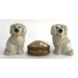 A pair of very small encrusted Staffordshire dogs, 6.5cm high; together with a Palais Royal style