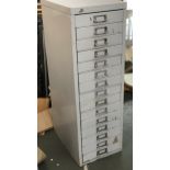 A Bisley 15 drawer metal filing cabinet, 28x41x86cmH