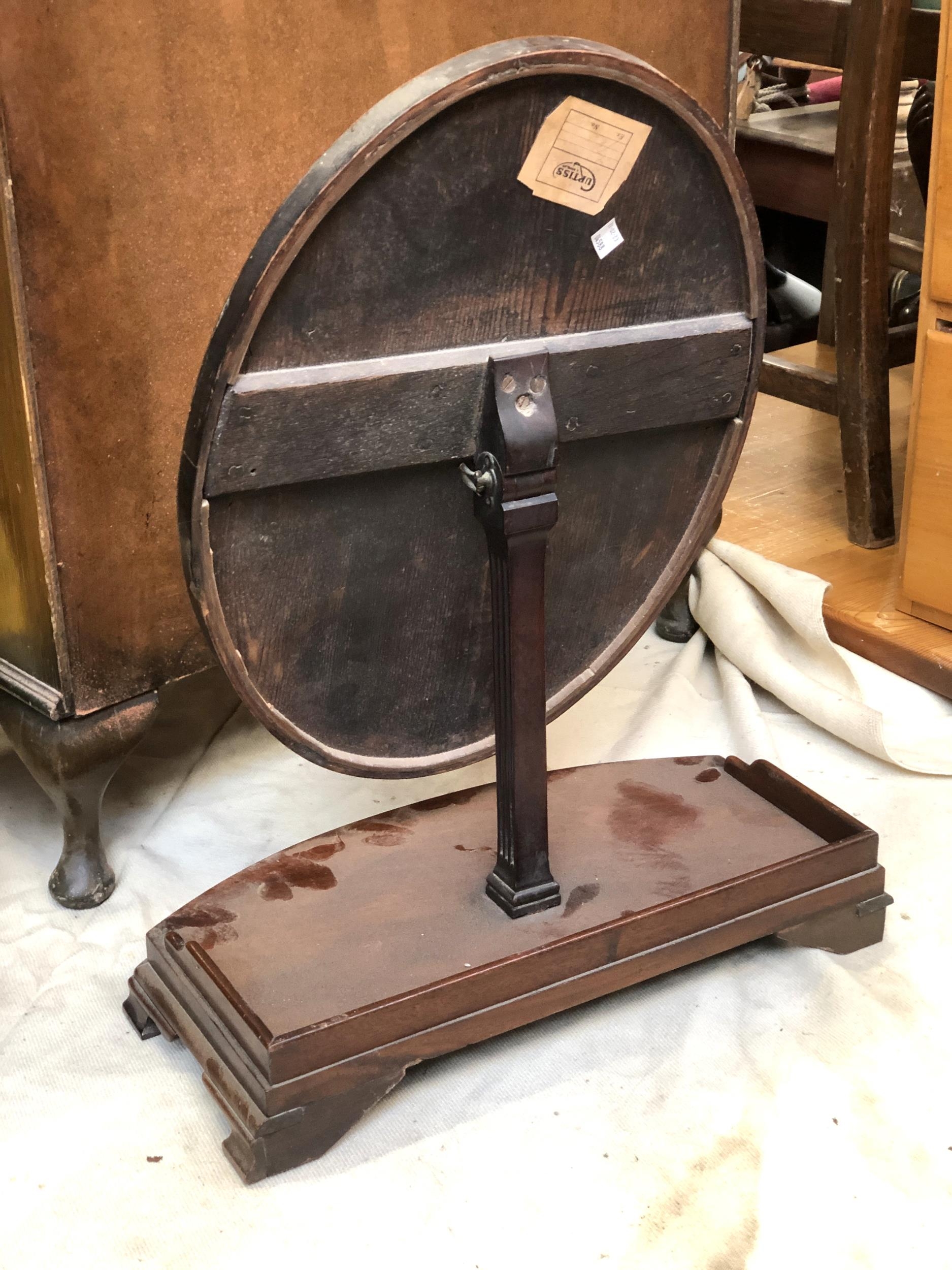 A 19th century oval shaving mirror, on bowfront galleried stand, 58cmH; together with an oval - Image 2 of 3