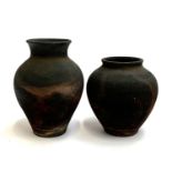 Two Pat Armstrong raku fired studio pottery vases, 18cm and 14cm high