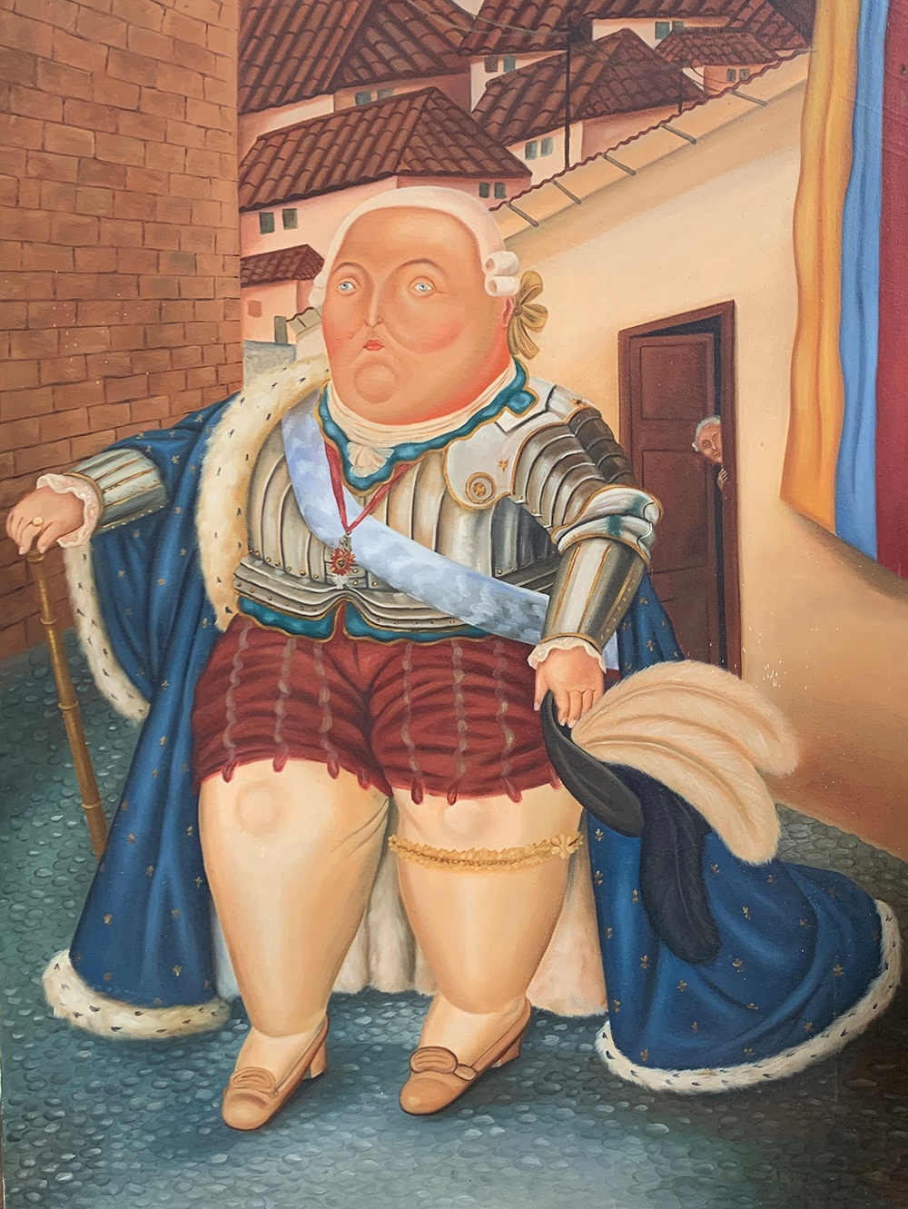 After Fernando Botero, 'Visit of Louis XVI to Medellin', oil on canvas, 120x90cm