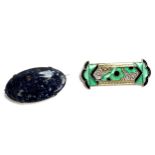 An Art Deco Pierre Bex style enamel brooch, 6cmL; together with a silver and lapis brooch, 4.5cmW