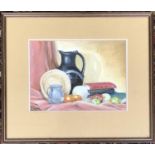 J. Longbottom, still life, oil on paper, signed and dated 1990, 18.5x25.5cm