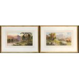 Frank Hider (1861-1933), 'Figure on a Lakeside Path' and 'Sheep by a Lake', each signed, 21.5x41cm