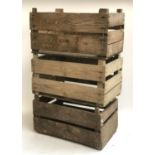 Three wooden crates, each approx 54x38x30cm