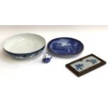 A Royal Doulton miniature blue and white jug, 6cmH; together with a Losol ware bowl, 29cmD; two 19th