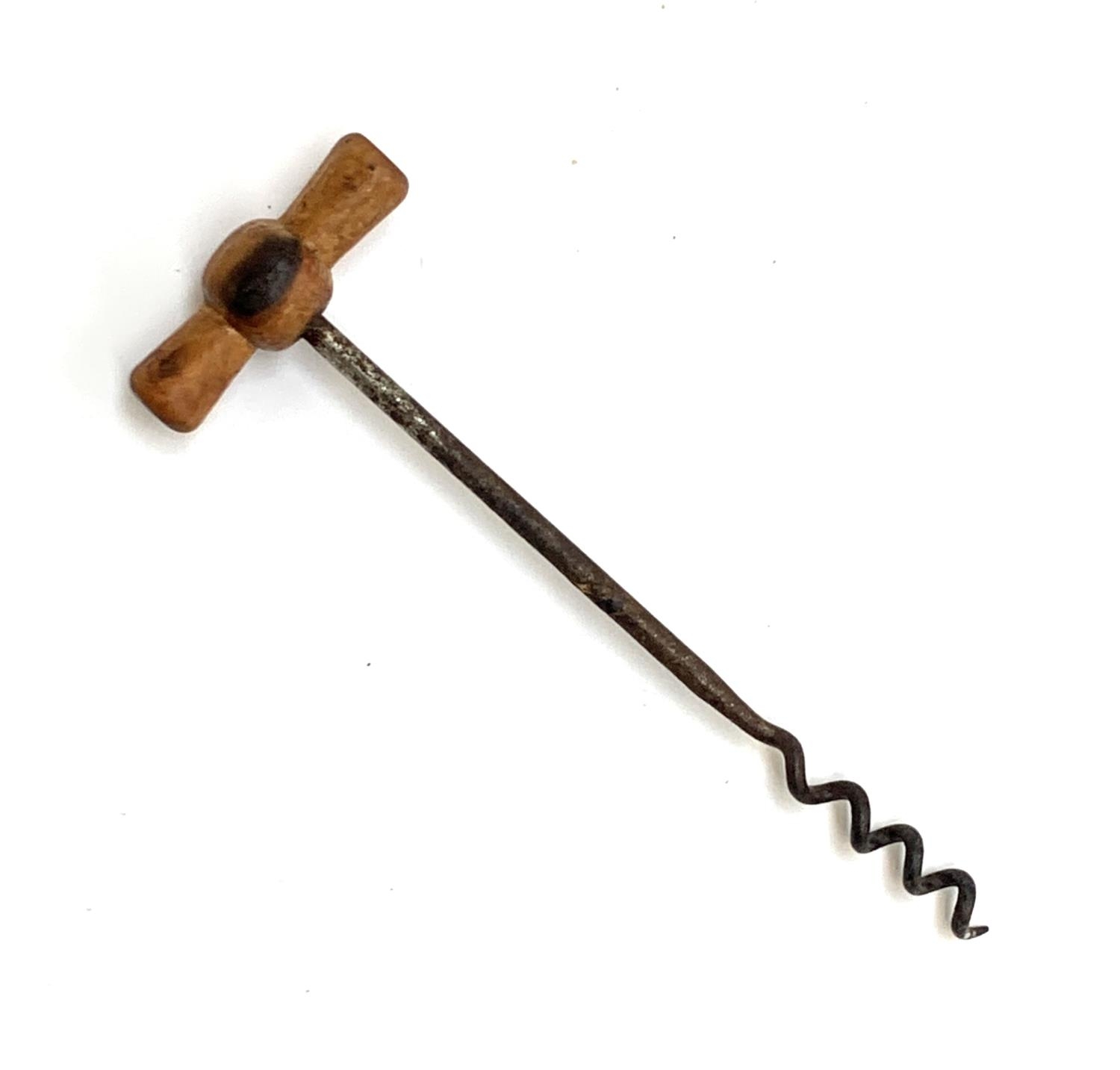 An unusually long antique corkscrew, with treen handle