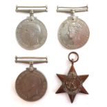 Four WWII medals: The 1939-1945 Star; Defence Medal (2) and Service War Medal