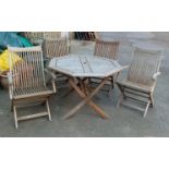 A Scancom teak slatted garden table and with 4 chairs