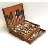 A canteen of plated King's pattern flatware, the steel bladed knives marked Edwin Blyde & Co