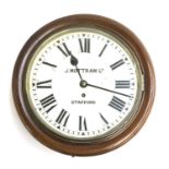 A late 19th/early 20th century mahogany cased wall clock, 11" enamel dial, Roman numerals, marked J.