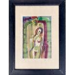 20th century, watercolour on paper, abstract nude study, signed Pygare?, 27x18cm