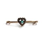 A Murrle Bennett & Co. 9ct gold, seed pearl and opal witch's heart bar brooch, 3.3cm long, 1.1g