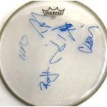 A drum skin bearing the autographs of The Foo Fighters
