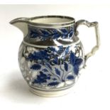 A 19th century silver lustre jug, grape and vine decoration with hand painted blue detail, 16.5cmH