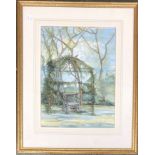 20th century watercolour of a garden, signed Cabosset, 40x30cm