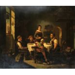 19th century European school, family meal at the table, oil on tin, 40x47cm