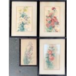 Four 20th century floral watercolours on paper, each approx. 25x15.5cm (4)