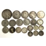 A quantity of 19th and early 20th century silver coins to include India one rupee 1862, 1/4 rupee