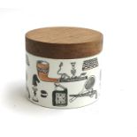 A mid century tobacco jar by Ceramica di Milano Italy, decorated with images of chessboards, pipes