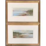 A pair of early 20th century watercolours of shore scenes, signed E I Ertheren?, each approx. 10.