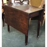 A George III mahogany drop leaf table, on chamfered square section legs, 47cmW when closed, one leaf