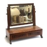 A 19th century mahogany and satinwood banded box mirror, rectangular bevelled plate, over two