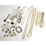 A mixed lot of jewellery to include a pearl necklace with silver clasp; strings of faux pearls; ciro