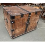 A large oak silver chest, with iron braces, heavy twin loop carry handles, 91x64x70cmH