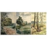A set of three late 19th century watercolour studies of trees, Finchley Common 1890 and two others