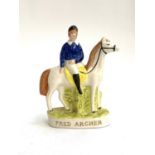 Equestrian interest: a Staffordshire figurine of Fred Archer on horse, 22.5cmH