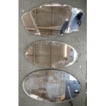 Three Art Deco mirrors, one with shaped plate (af), approx. 74cmW