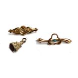 A 9ct gold and turquoise art nouveau bar brooch, 4cmL, approx. 1.3g; together with one other