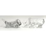 Two art Vannes France glass animal trinket dishes, lion cub, 18cmL, and rhino, 19cmL, both acid