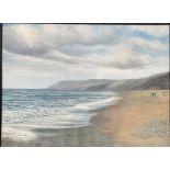 Sue Lewin, oil on canvas, 'Fossil Find II', Charmouth Beach (Stonebarrow) looking towards Lyme