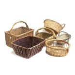 A lot of six wicker and other baskets, the widest 34cmW