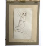 An early 20th ink and pencil sketch of a woman, 14x8.5cm