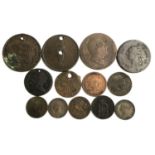 A small lot of 18th century and later coins to include Louis XVI Sol a L'ecu 1786, Charles III 4
