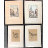 Three Marjorie C Bates prints, 'Broadway Village', 'Edinburgh' and one other; T.E Francis of Olde