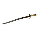 A French d'Armes de Chat 1874 bayonet, with brass grip and hooked quillion, marked C 77252, the