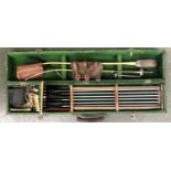 Archery interest: a vintage steel bow in hard case, with accessories and 15 silver streak arrows