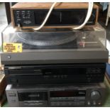 A duel 505 belt drive turntable; a Marantz CD-40 cd player; JVC cassette deck and a Sony ST-70 radio